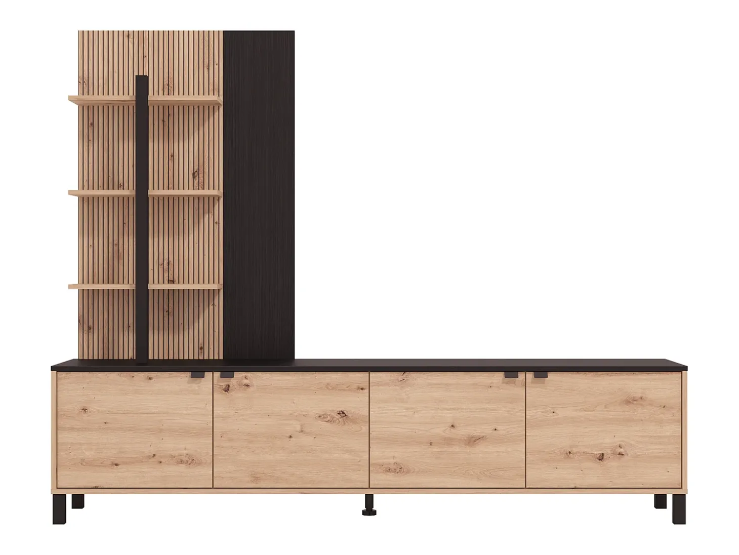Móvel de TV com 4 portas e 3 prateleiras - Natural e Preto - NUJA