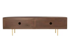 Móvel de TV com 2 portas em madeira de mangueira e metal natural e dourado - NEVILI