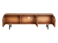 Móvel de TV com 3 portas em madeira de mangueira e metal preto, cor natural - MIZORAM