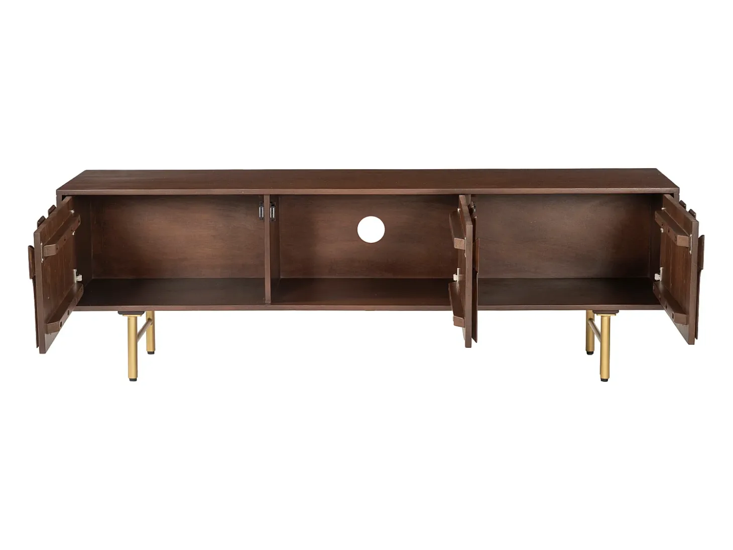 Móvel de TV com 3 portas em madeira de mangueira e metal dourado, natural escuro - MIZORAM