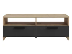 Móvel de TV Contemporâneo Carvalho e Preto 2 Portas Rebatíveis 2 Prateleiras 95 cm PILVI