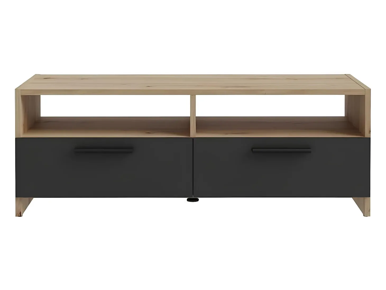 Móvel de TV Contemporâneo Carvalho e Preto 2 Portas Rebatíveis 2 Prateleiras 95 cm PILVI