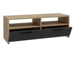 Móvel de TV Contemporâneo Carvalho e Preto 2 Portas Rebatíveis 2 Prateleiras 95 cm PILVI