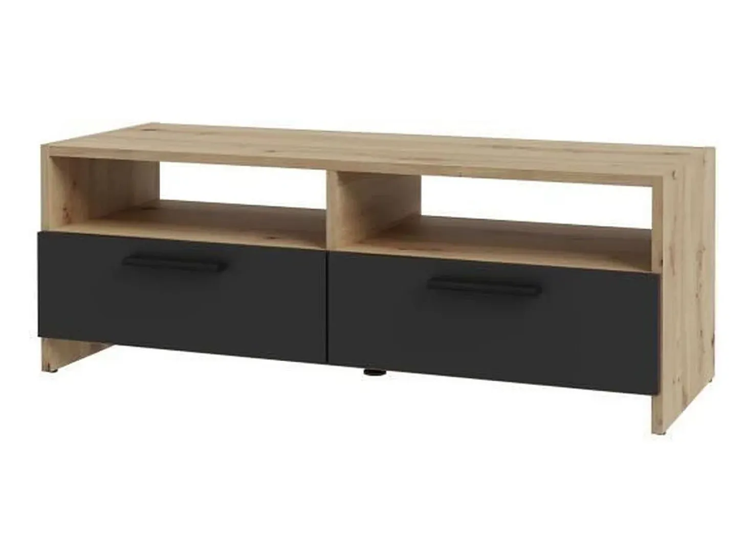 Móvel de TV Contemporâneo Carvalho e Preto 2 Portas Rebatíveis 2 Prateleiras 95 cm PILVI