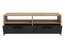 Móvel de TV Contemporâneo Carvalho e Preto 2 Portas Rebatíveis 2 Prateleiras 95 cm PILVI