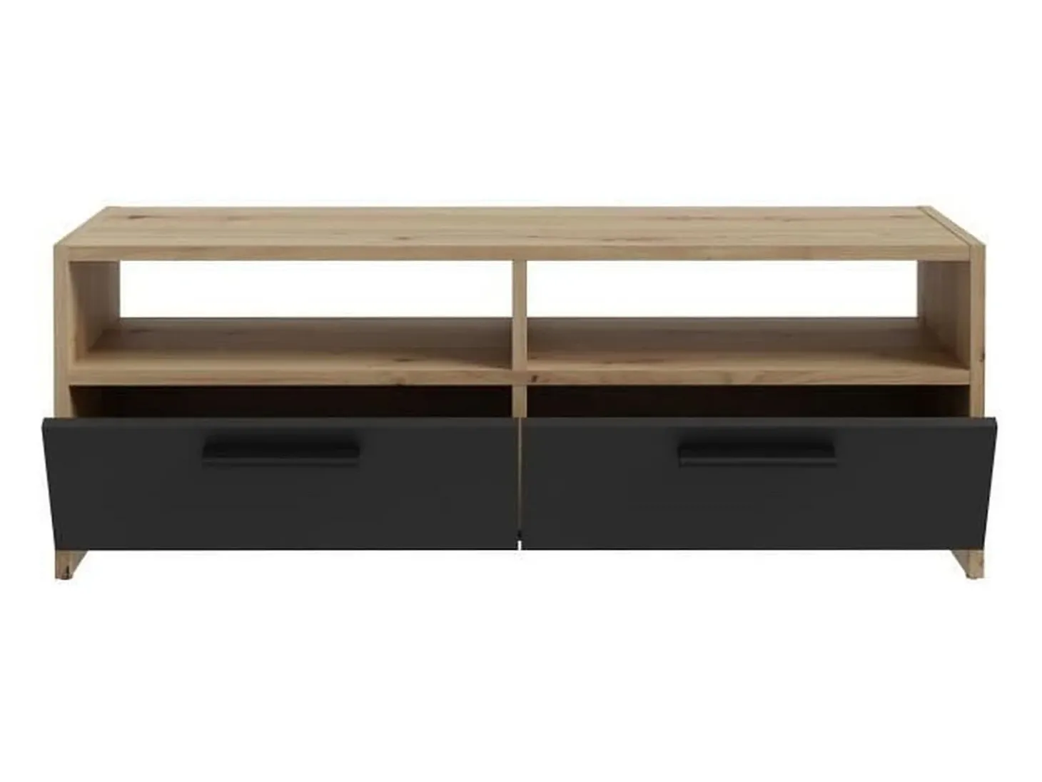 Móvel de TV Contemporâneo Carvalho e Preto 2 Portas Rebatíveis 2 Prateleiras 95 cm PILVI
