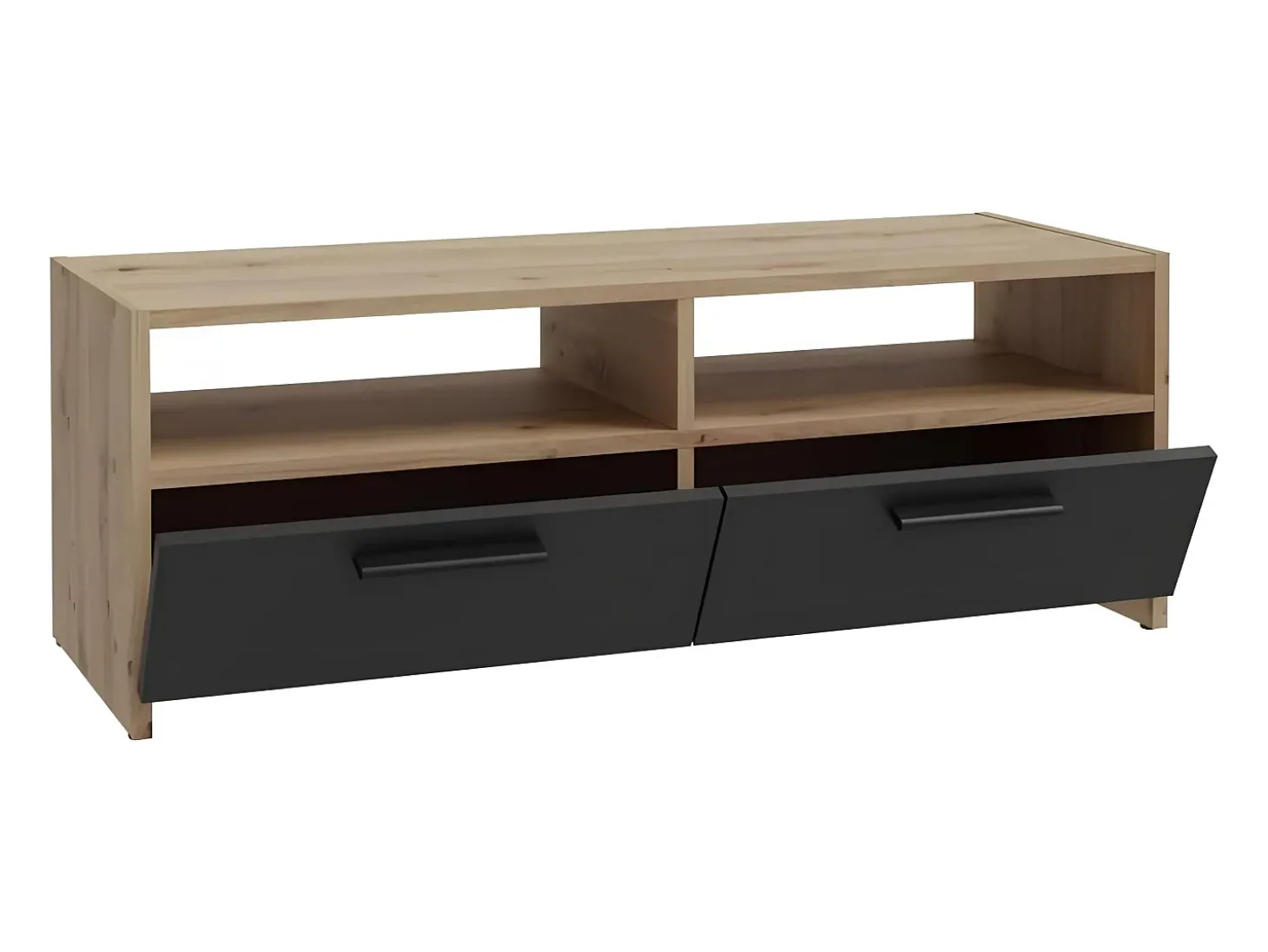 Móvel de TV Contemporâneo Carvalho e Preto 2 Portas Rebatíveis 2 Prateleiras 95 cm PILVI