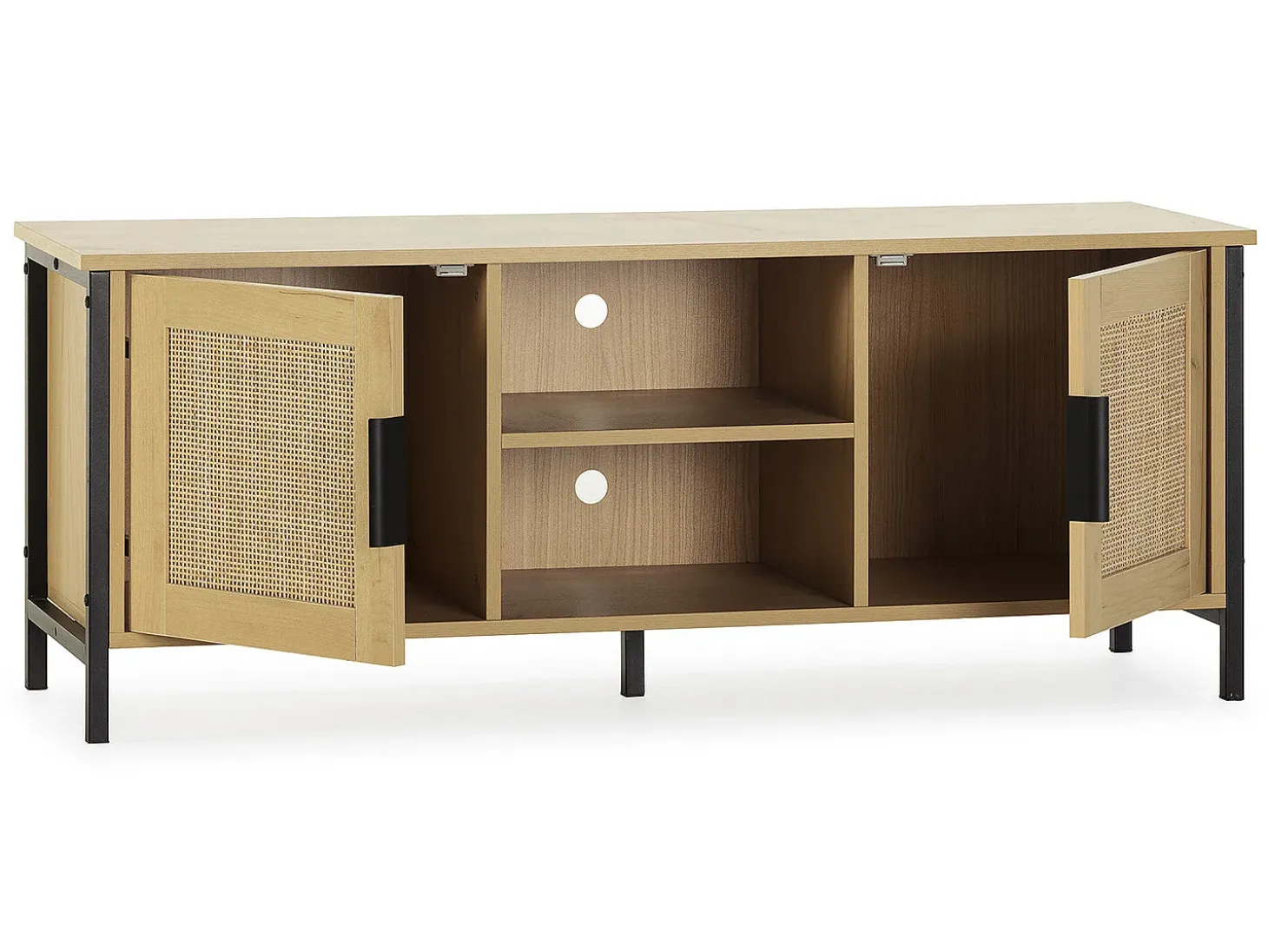 Móvel de TV Cruz 2 Portas Cor Carvalho com vime Natural, 120 cm