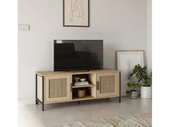 Móvel de TV Cruz 2 Portas Cor Carvalho com vime Natural, 120 cm