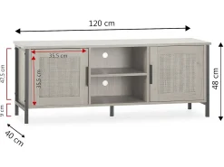 Móvel de TV Cruz 2 Portas Cor Carvalho com vime Natural, 120 cm