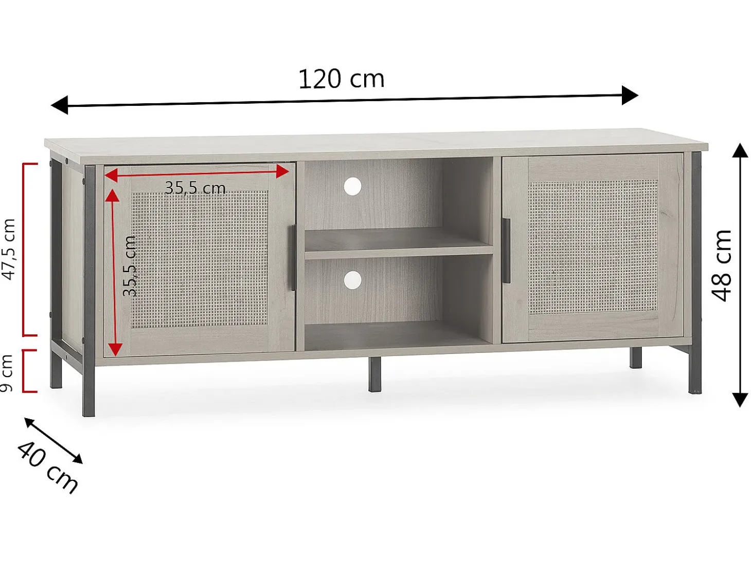 Móvel de TV Cruz 2 Portas Cor Carvalho com vime Natural, 120 cm
