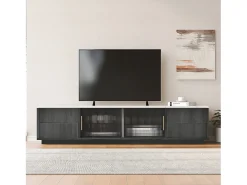 Móvel de TV de 160 cm - adequado para TV de 70" com amplo espaço de arrumação e tampo com efeito mármore - Cinzento