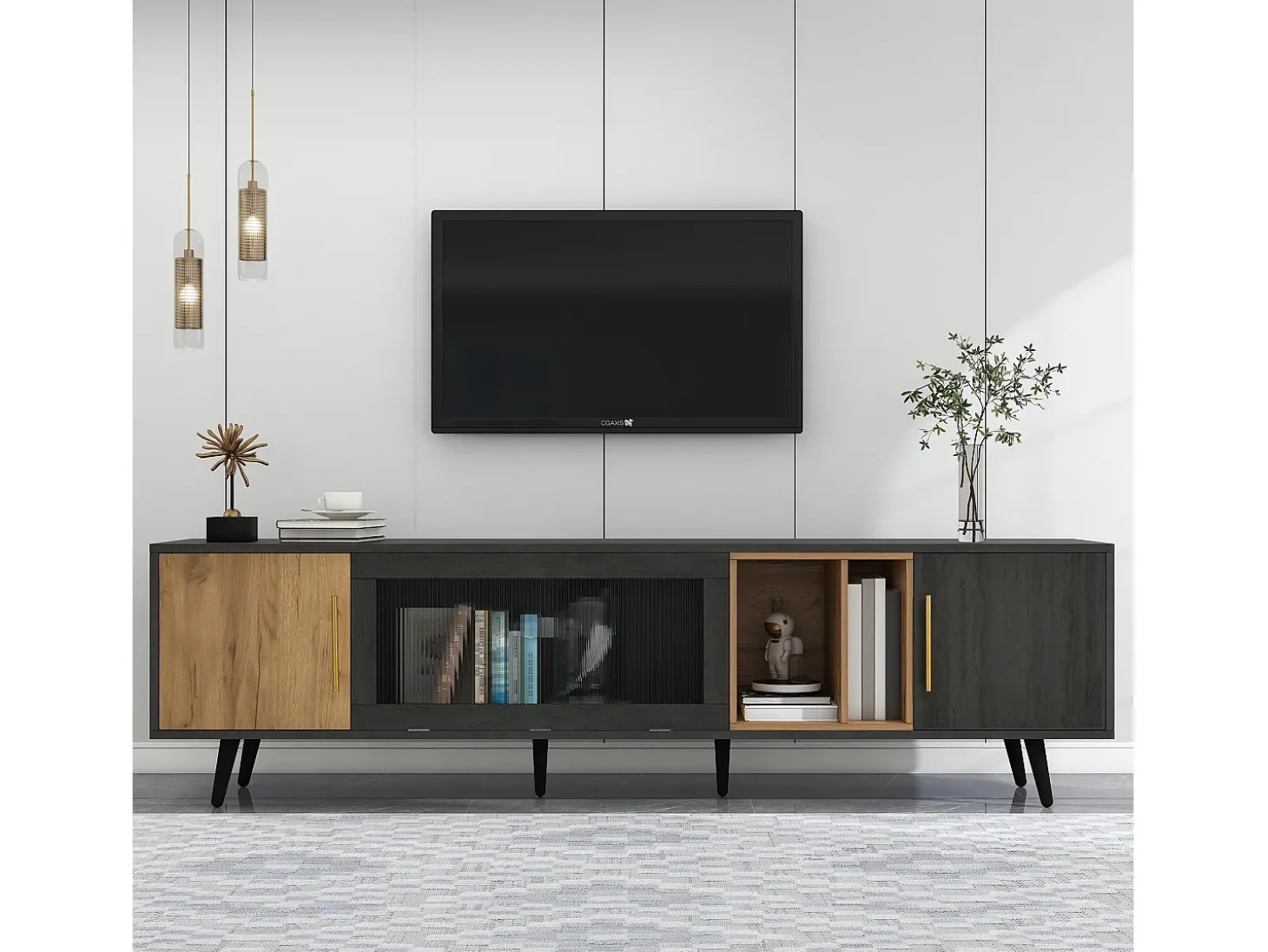 Móvel de TV de 200 cm - adequado para TV de 90" - com grande espaço de arrumação - Cinza