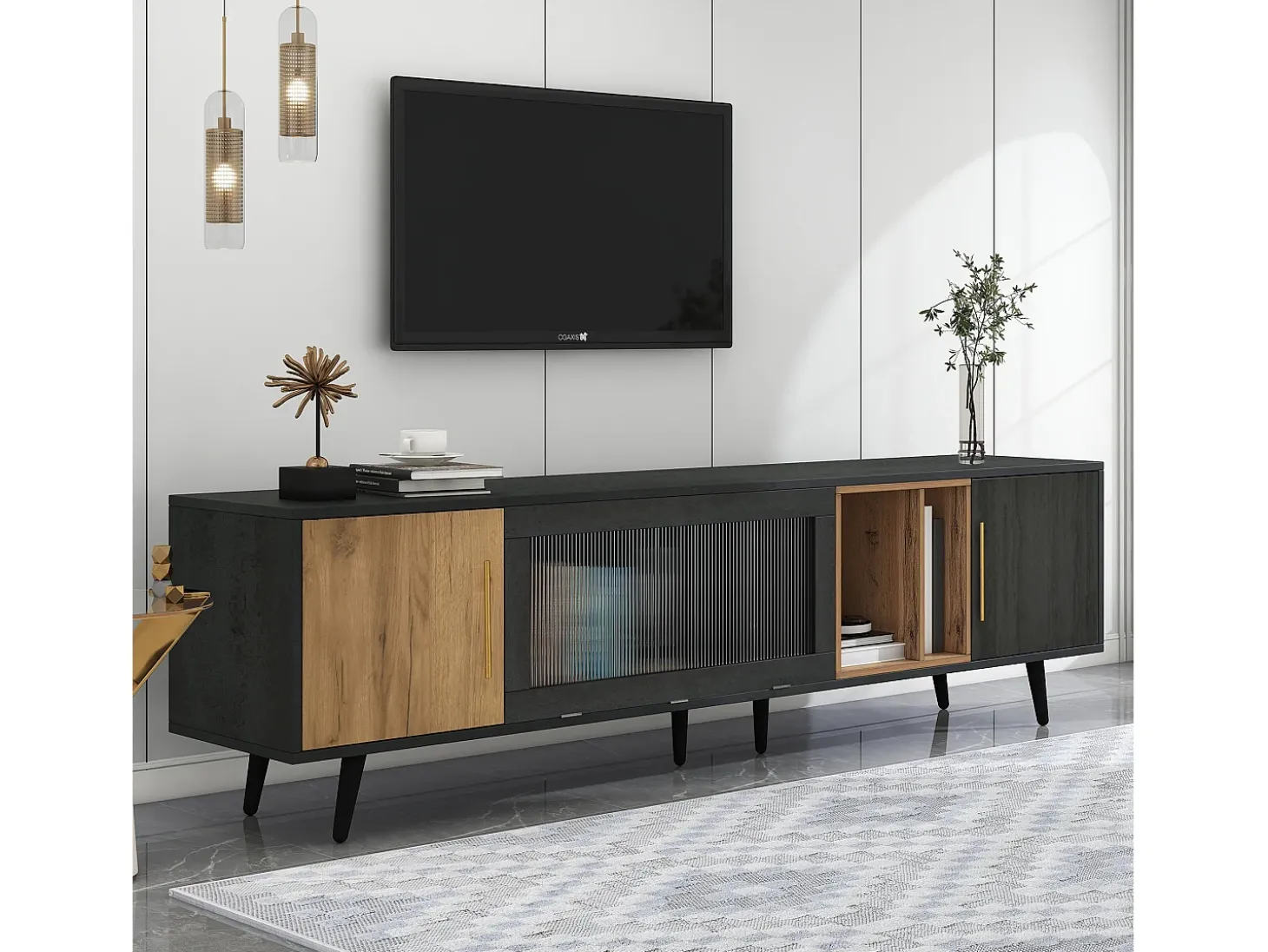 Móvel de TV de 200 cm - adequado para TV de 90" - com grande espaço de arrumação - Cinza