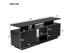 Móvel de TV de 140 cm com iluminação LED a 16 cores - com divisórias em vidro - Preto