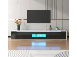 Móvel de TV de 180 cm com luz LED que muda de cor - 3 compartimentos grandes - Preto