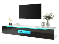 Móvel de TV de 180 cm com luz LED que muda de cor - 3 compartimentos grandes - Preto