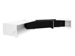 Móvel de TV de comprimento ajustável (140-260 cm) - 3 portas retráteis - aspeto de mármore branco - Preto e Branco