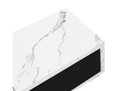 Móvel de TV de comprimento ajustável (140-260 cm) - 3 portas retráteis - aspeto de mármore branco - Preto e Branco