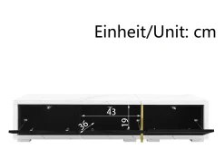 Móvel de TV de comprimento ajustável (140-260 cm) - 3 portas retráteis - aspeto de mármore branco - Preto e Branco