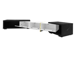Móvel de TV de comprimento ajustável (140-260 cm) - 3 portas retráteis - aspeto de mármore preto - Branco e Preto