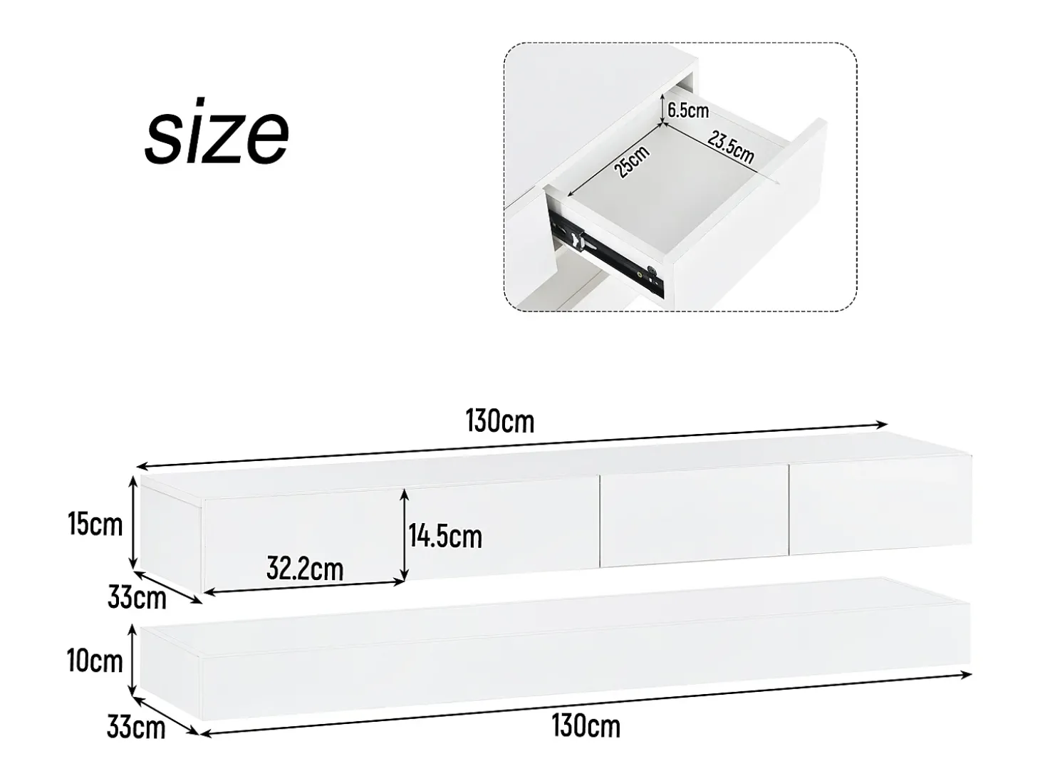 Móvel de TV de parede em MDF com iluminação LED e 4 gavetas - Acabamento em branco brilhante