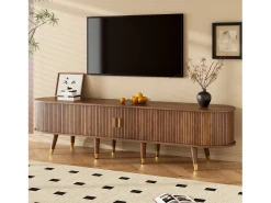 Móvel de TV de vime com porta de correr - 175 x 38 x 45 cm - com 2 gavetas - MDF - natural
