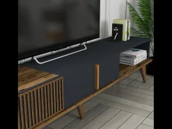 Móvel de TV Design Madeira e Antracite 180 cm NOLA Contemporâneo com Arrumação