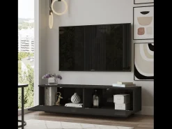 Móvel de TV Design Preto 140cm MELI Moderno com Arrumação