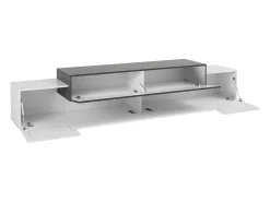Móvel de TV Dlamann, Aparador baixo de sala, base de móvel de TV, 100% Fabricado em Itália, 240x45h52 cm, Branco brilhante e ardósia