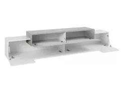 Móvel de TV Dlamann, Aparador baixo de sala, base de móvel de TV, 100% Fabricado em Itália, 240x45h52 cm, Branco brilhante e cimento
