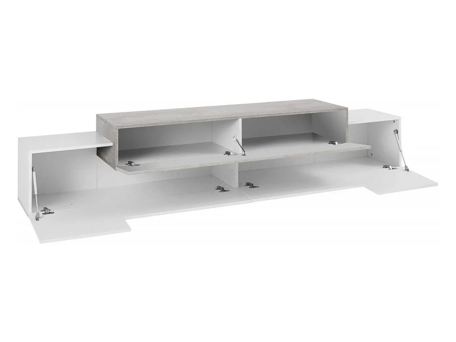 Móvel de TV Dlamann, Aparador baixo de sala, base de móvel de TV, 100% Fabricado em Itália, 240x45h52 cm, Branco brilhante e cimento