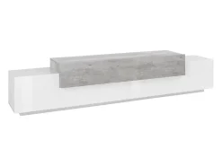 Móvel de TV Dlamann, Aparador baixo de sala, base de móvel de TV, 100% Fabricado em Itália, 240x45h52 cm, Branco brilhante e cimento