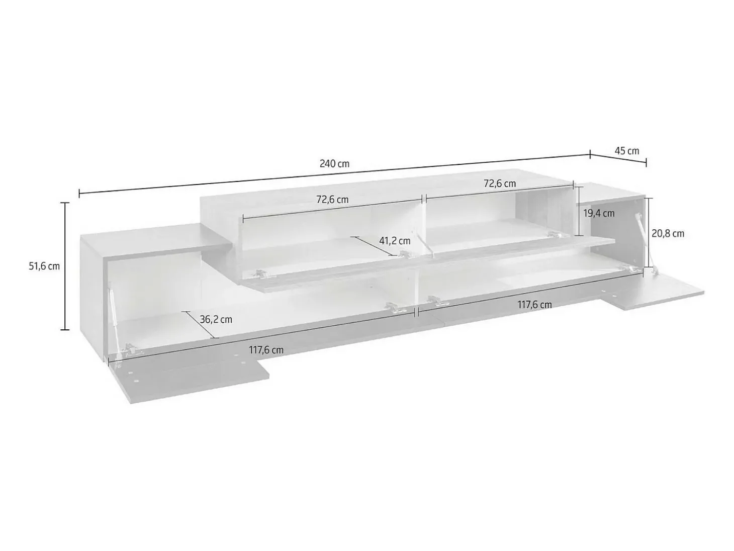 Móvel de TV Dlamann, Aparador baixo de sala, base de móvel de TV, 100% Fabricado em Itália, 240x45h52 cm, Antracite e Bordo