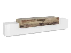 Móvel de TV Dlamann, Aparador baixo de sala, base de móvel de TV, 100% Fabricado em Itália, 240x45h52 cm, Branco brilhante e Bordo