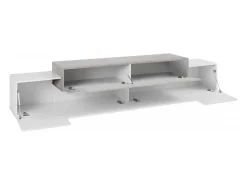 Móvel de TV Dlamann, Aparador baixo de sala, base de móvel de TV, 100% Fabricado em Itália, 240x45h52 cm, Branco brilhante e Bordo