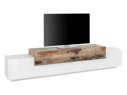 Móvel de TV Dlamann, Aparador baixo de sala, base de móvel de TV, 100% Fabricado em Itália, 240x45h52 cm, Branco brilhante e Bordo