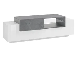Móvel de TV Dlodrin, aparador baixo da sala, base de móvel de TV, 100% Fabricado na Itália, 160x45h51 cm, Branco brilhante e ardósia