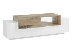 Móvel de TV Dlodrin, aparador baixo da sala, base de móvel de TV, 100% Fabricado na Itália, 160x45h51 cm, Branco brilhante e Bordo