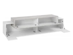 Móvel de TV Dmirand, Aparador baixo de sala, base de móvel de TV, 100% Fabricado na Itália, 200x45h52 cm, Branco brilhante e cimento