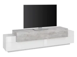 Móvel de TV Dmirand, Aparador baixo de sala, base de móvel de TV, 100% Fabricado na Itália, 200x45h52 cm, Branco brilhante e cimento