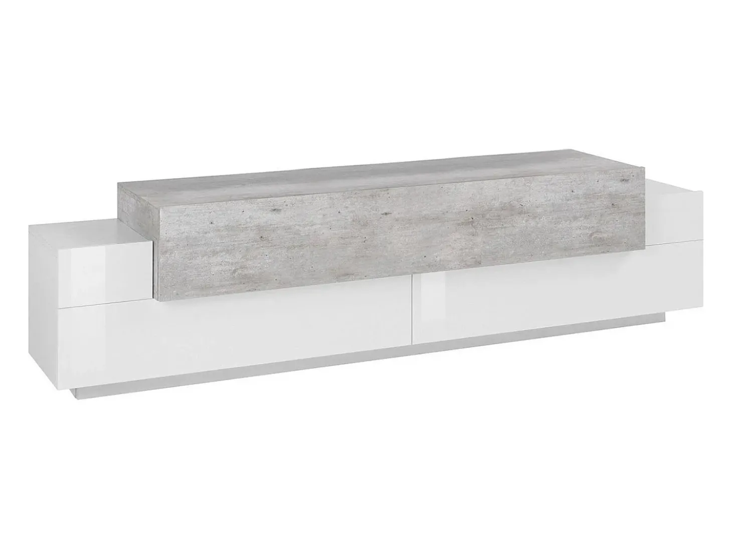 Móvel de TV Dmirand, Aparador baixo de sala, base de móvel de TV, 100% Fabricado na Itália, 200x45h52 cm, Branco brilhante e cimento