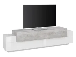 Móvel de TV Dmirand, Aparador baixo de sala, base de móvel de TV, 100% Fabricado na Itália, 200x45h52 cm, Branco brilhante e cimento
