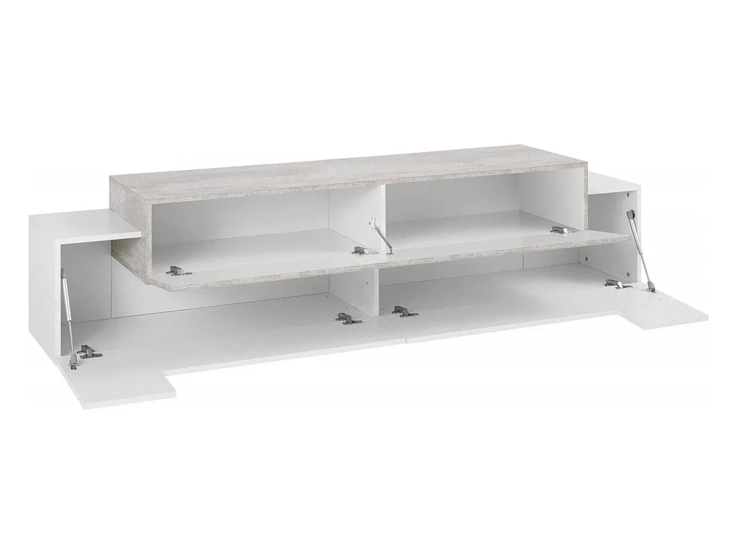 Móvel de TV Dmirand, Aparador baixo de sala, base de móvel de TV, 100% Fabricado na Itália, 200x45h52 cm, Branco brilhante e cimento