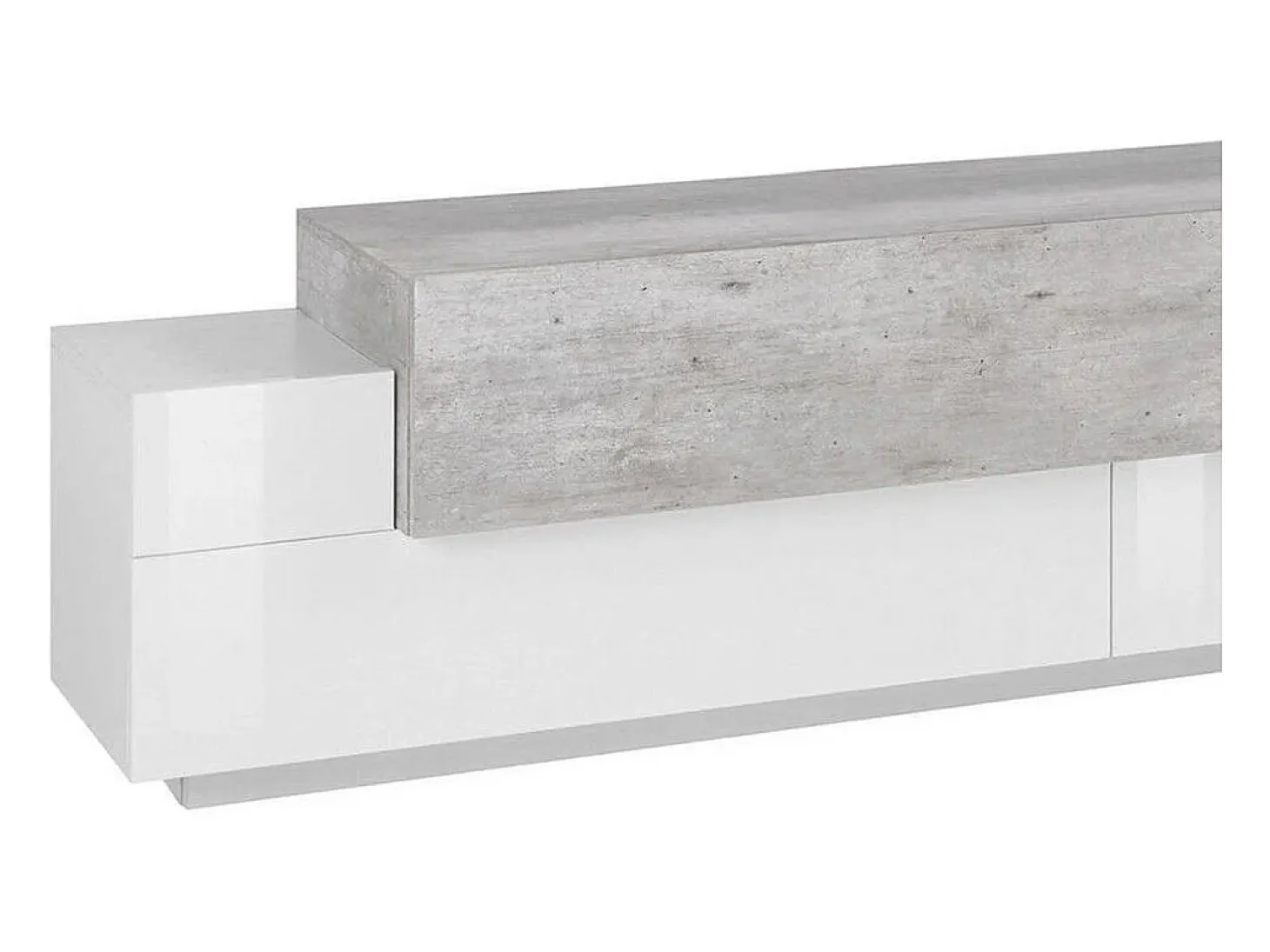 Móvel de TV Dmirand, Aparador baixo de sala, base de móvel de TV, 100% Fabricado na Itália, 200x45h52 cm, Branco brilhante e cimento