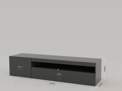 Móvel de TV Dmontu, Aparador baixo de sala, base de móvel de TV, 100% Fabricado em Itália, 150x40h37 cm, Antracite brilhante, com luz LED