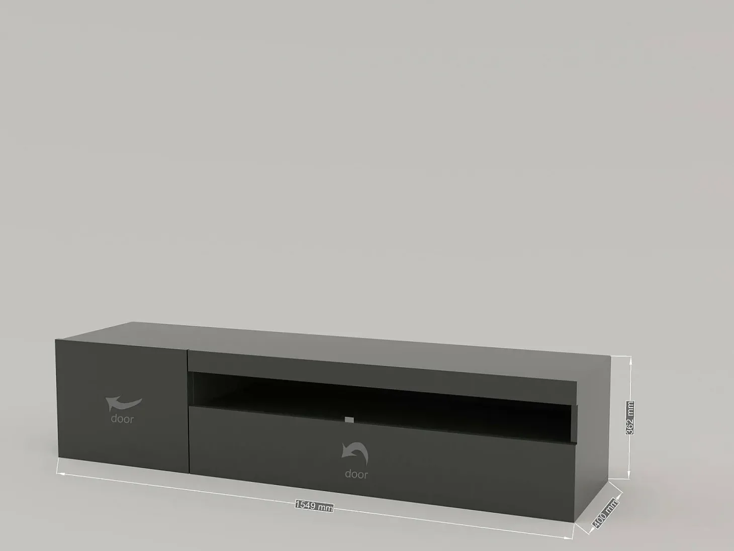 Móvel de TV Dmontu, Aparador baixo de sala, base de móvel de TV, 100% Fabricado em Itália, 150x40h37 cm, Antracite brilhante, com luz LED