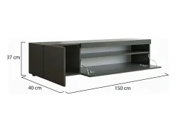 Móvel de TV Dmontu, Aparador baixo de sala, base de móvel de TV, 100% Fabricado em Itália, 150x40h37 cm, Antracite brilhante, com luz LED