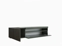 Móvel de TV Dmontu, Aparador baixo de sala, base de móvel de TV, 100% Fabricado em Itália, 150x40h37 cm, Antracite brilhante, com luz LED