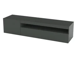 Móvel de TV Dmontu, Aparador baixo de sala, base de móvel de TV, 100% Fabricado em Itália, 150x40h37 cm, Antracite brilhante, com luz LED